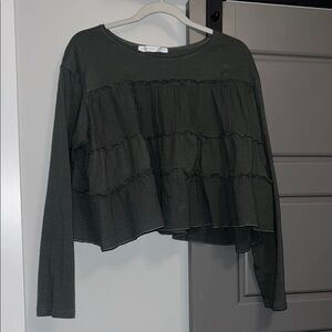 Altar'd State Dark Green Tiered Blouse